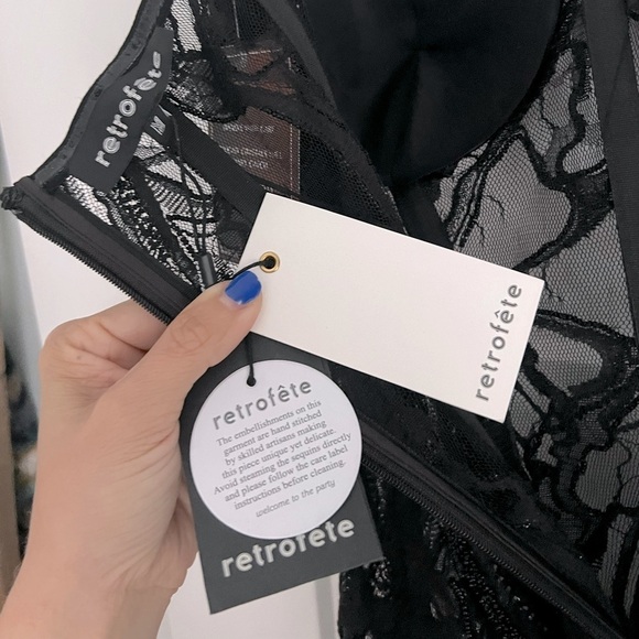 Retrofete Bryson Embellished Lace Sheer Strapless Mini Dress Black NEW with tags - Picture 6 of 9